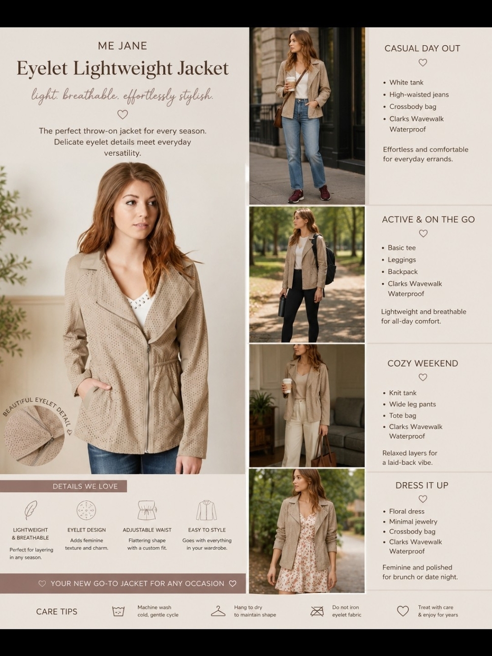 Me Jane ~ Beige Eyelet Lightweight Moto Jacket | Utility Jacket | Small